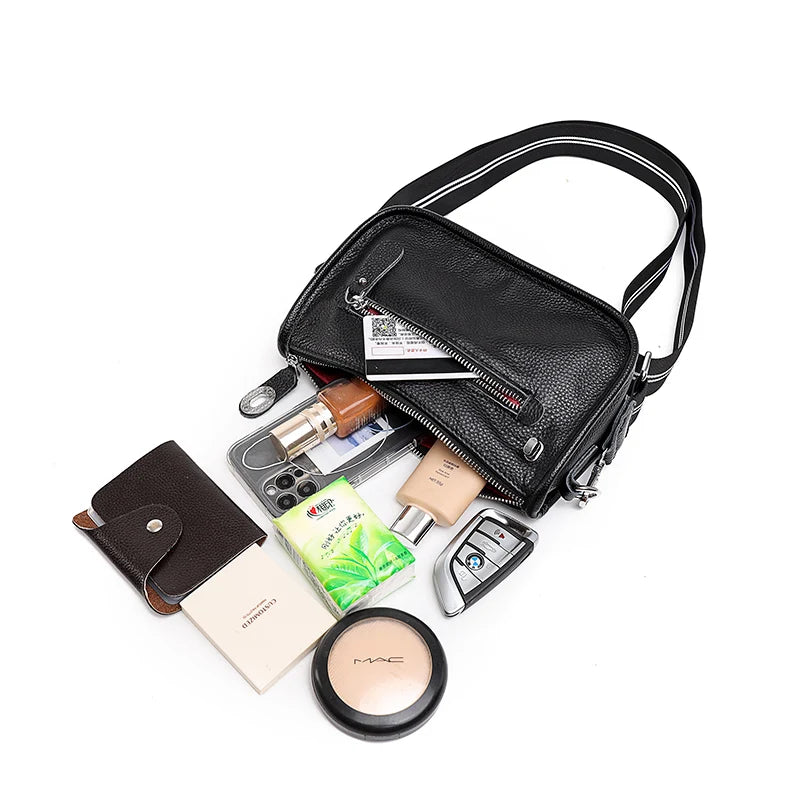 Summer Cowhide Leather Shoulder Bag Solid Crossbody Bag for Women