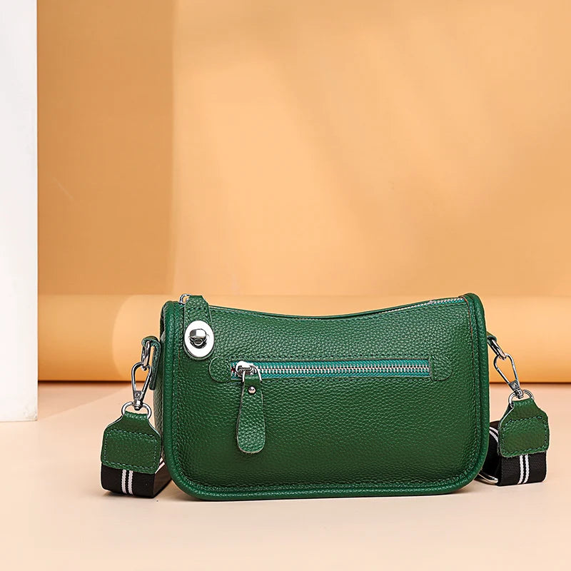 Summer Cowhide Leather Shoulder Bag Solid Crossbody Bag for Women