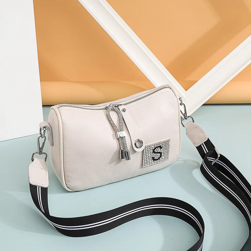 Summer Cowhide Shoulder Bag Tassel Crossbody Bag for Women