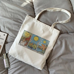 Sun God Vintage Female Canvas Bag Large Capacity Fun Cartoon Casual Shopping Bag