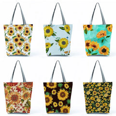 Sunflower Floral Printed Tote Bag Eco-Friendly Shopping Shoulder Bag