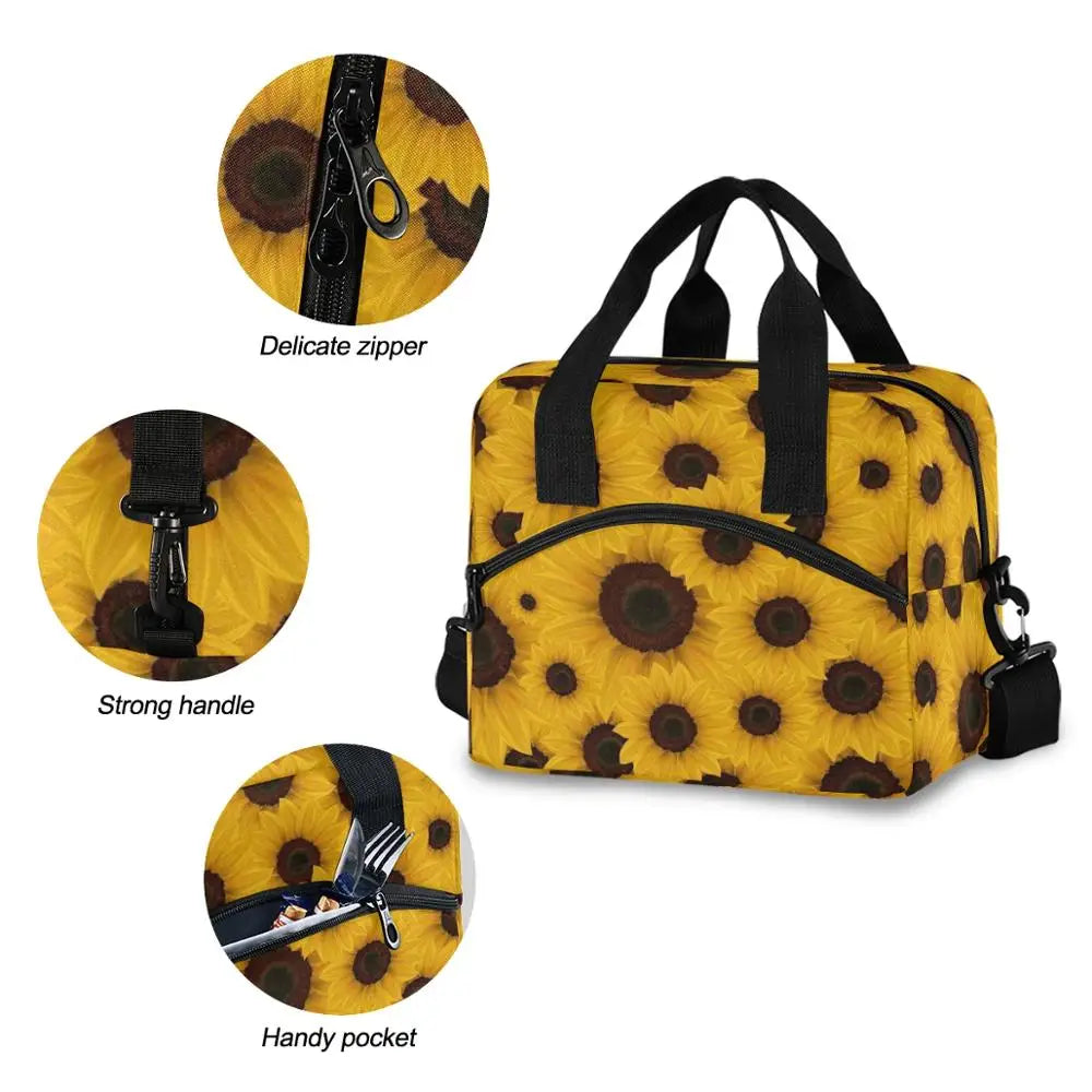 Sunflower Insulated Lunch Box Tote Bag for Men Women