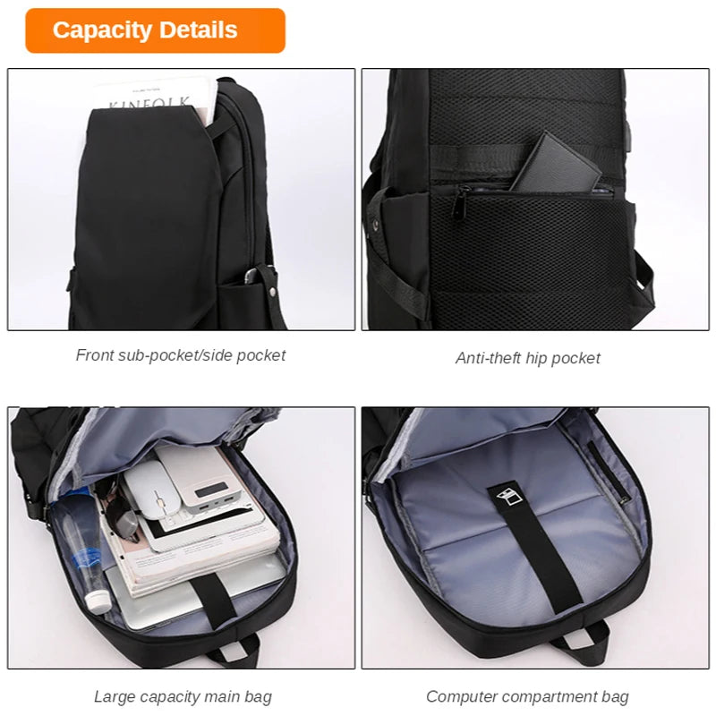 Light Oxford USB Charging Laptop Men Backpack Waterproof Travel Backpack