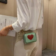 Heart Chain Crossbody Bag for Women Box Flap Clutch Purse