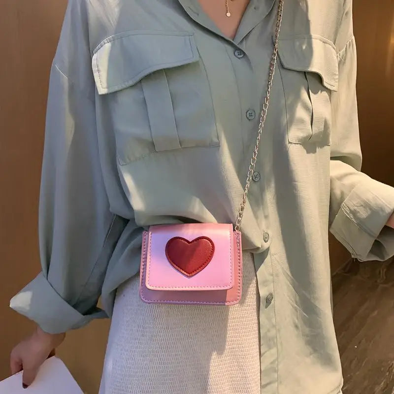 Heart Chain Crossbody Bag for Women Box Flap Clutch Purse
