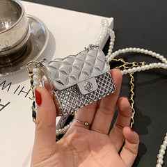 Metal Crossbody Bags For Women Beading Chain Shoulder Handbags