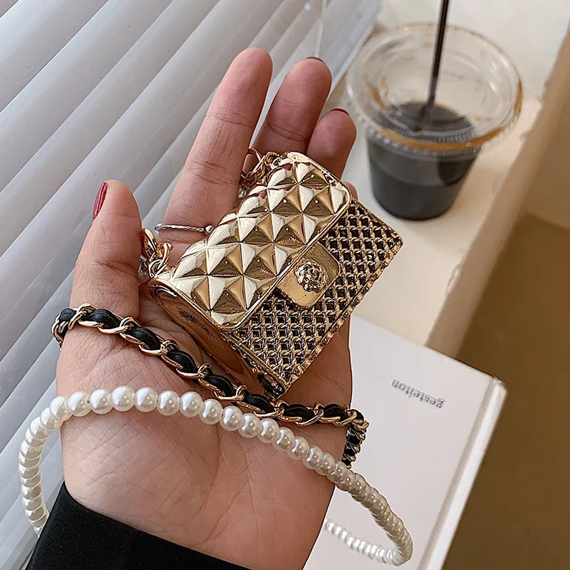 Metal Crossbody Bags For Women Beading Chain Shoulder Handbags