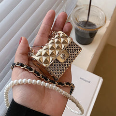 Metal Crossbody Bags For Women Beading Chain Shoulder Handbags