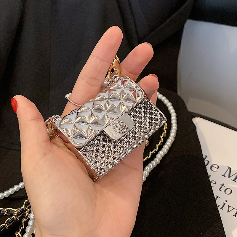 Metal Crossbody Bags For Women Beading Chain Shoulder Handbags