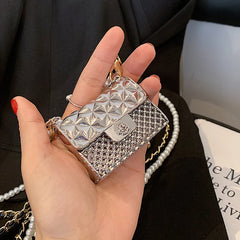 Metal Crossbody Bags For Women Beading Chain Shoulder Handbags