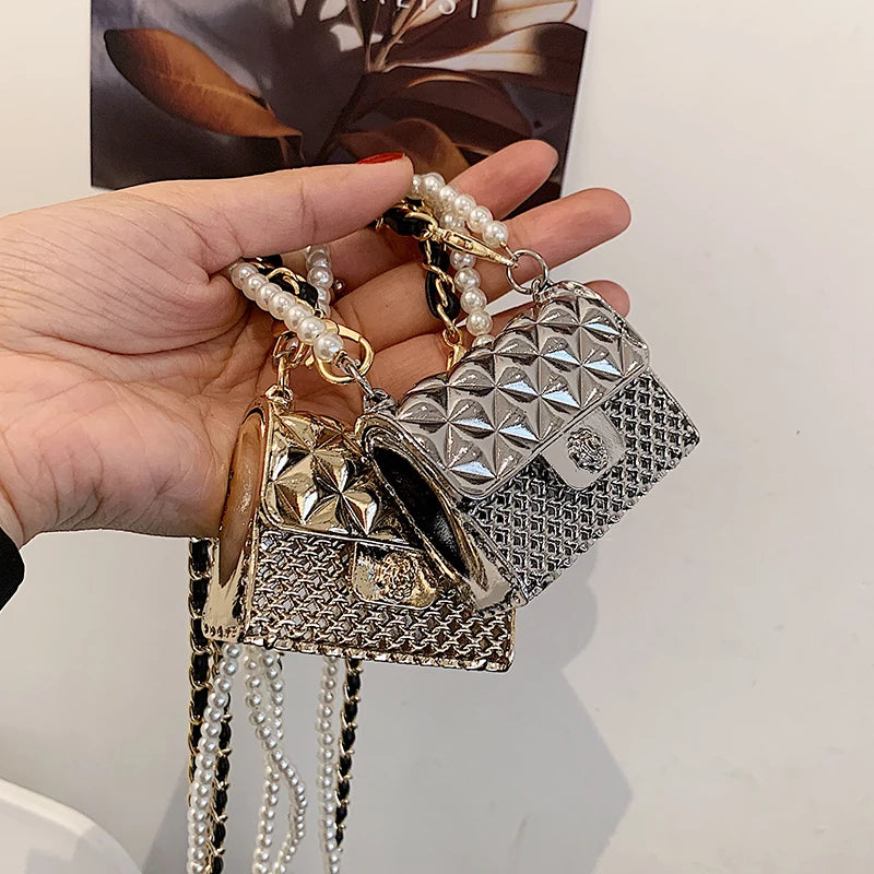 Metal Crossbody Bags For Women Beading Chain Shoulder Handbags