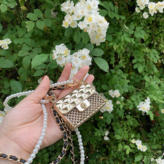 Metal Crossbody Bags For Women Beading Chain Shoulder Handbags
