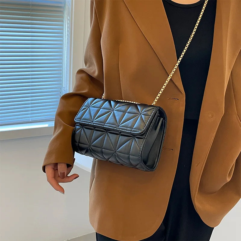 Quilted Small Flap PU Leather Crossbody Bag for Women