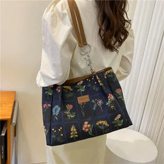 Vintage Printing Flowers Top Women Shoulder Shopping Bags Women's Handbags Purse