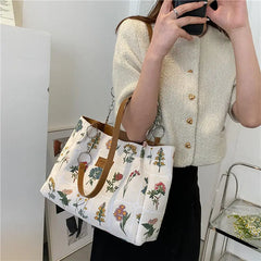 Vintage Printing Flowers Top Women Shoulder Shopping Bags Women's Handbags Purse