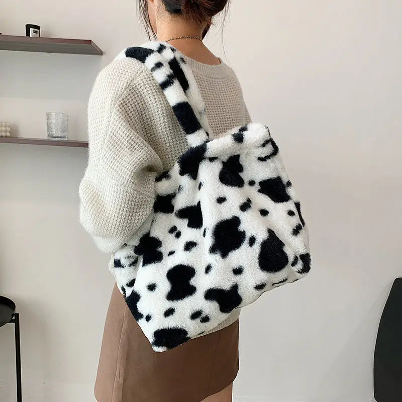 Fire Cow Pattern Bag Hong Kong Plush Tote Bag Large Capacity Handbag