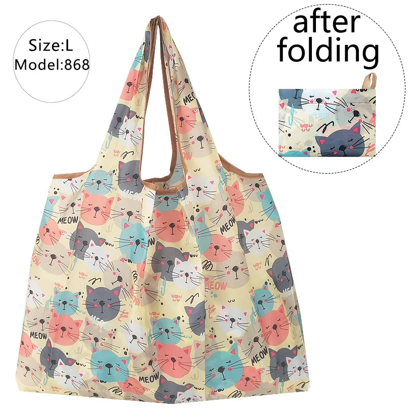 Reusable Nylon Eco Shopping Bag Vegetable Fruit Animal Flower Beach Cartoon Gift