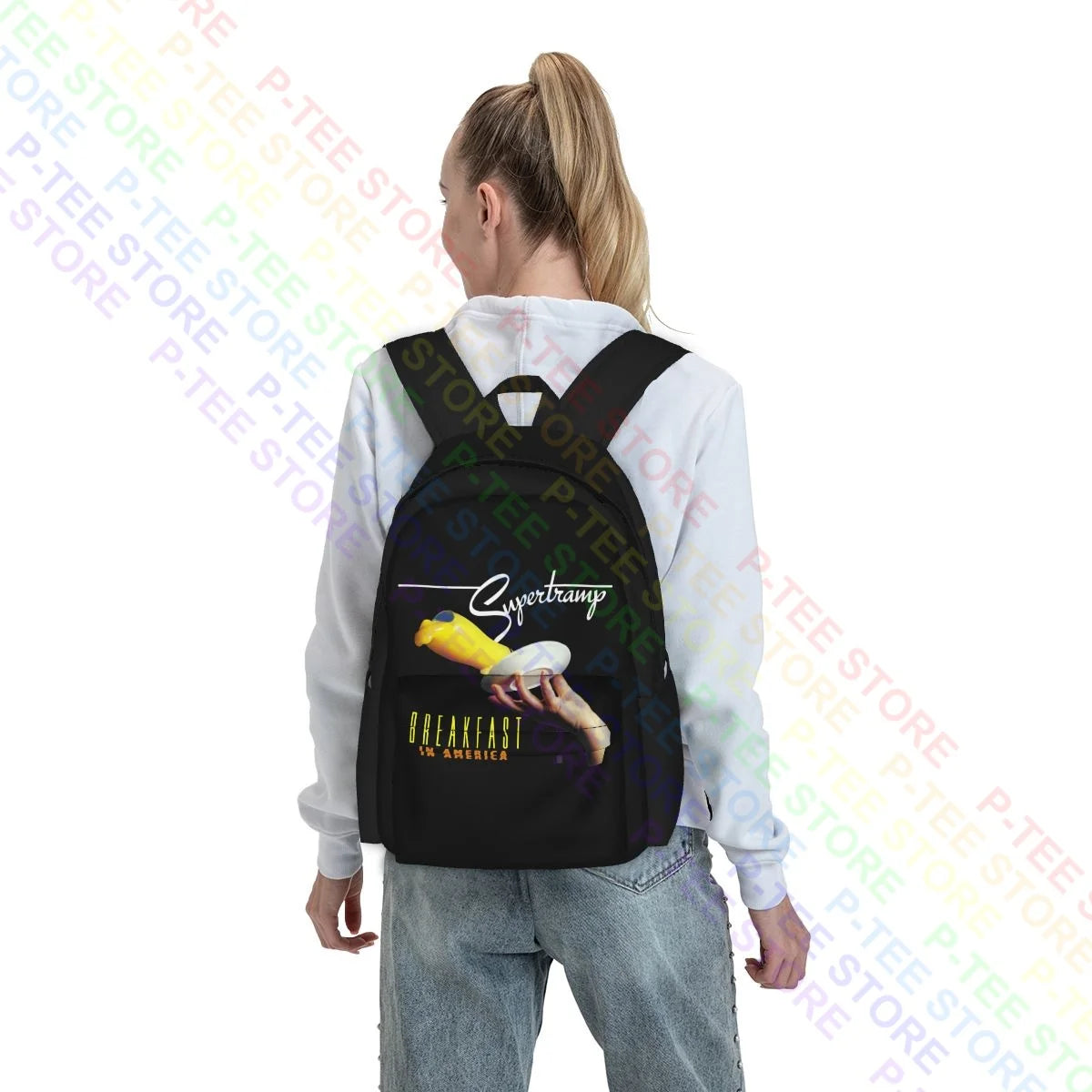 Supertramp Breakfast In America Rock Large Capacity Backpack School Art Print