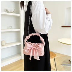 Sweet Bow Women's Shoulder Bags Lovely Girls Top-handle Bags Solid Pu Leather Cr