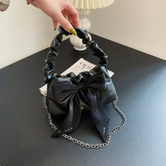 Sweet Bow Women's Shoulder Bags Lovely Girls Top-handle Bags Solid Pu Leather Cr
