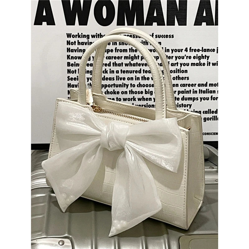 Sweet Bowknot Women Small Square Shoulder Bag Flap PU Leather Clutch