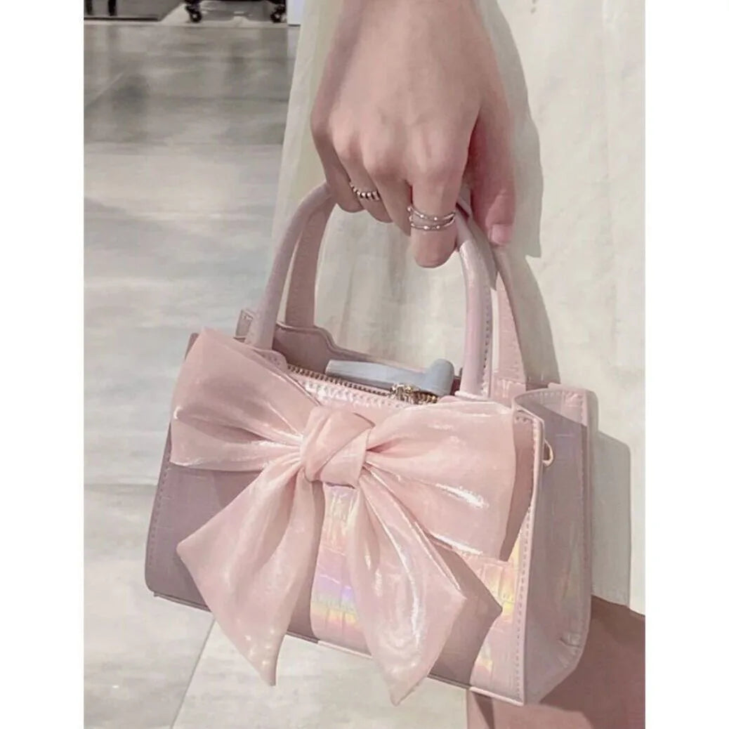 Sweet Bowknot Women Small Square Shoulder Bag Flap PU Leather Clutch