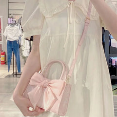Sweet Bowknot Women Small Square Shoulder Bag Flap PU Leather Clutch
