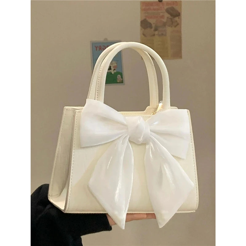 Sweet Bowknot Women Small Square Shoulder Bag Flap PU Leather Clutch