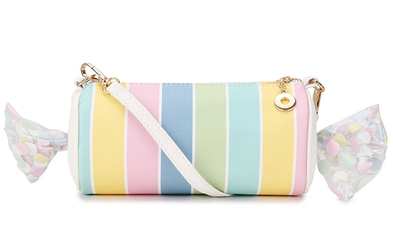 Sweet Candy Embroidered Letters Stripe Pu Ladies Clutch Bag
