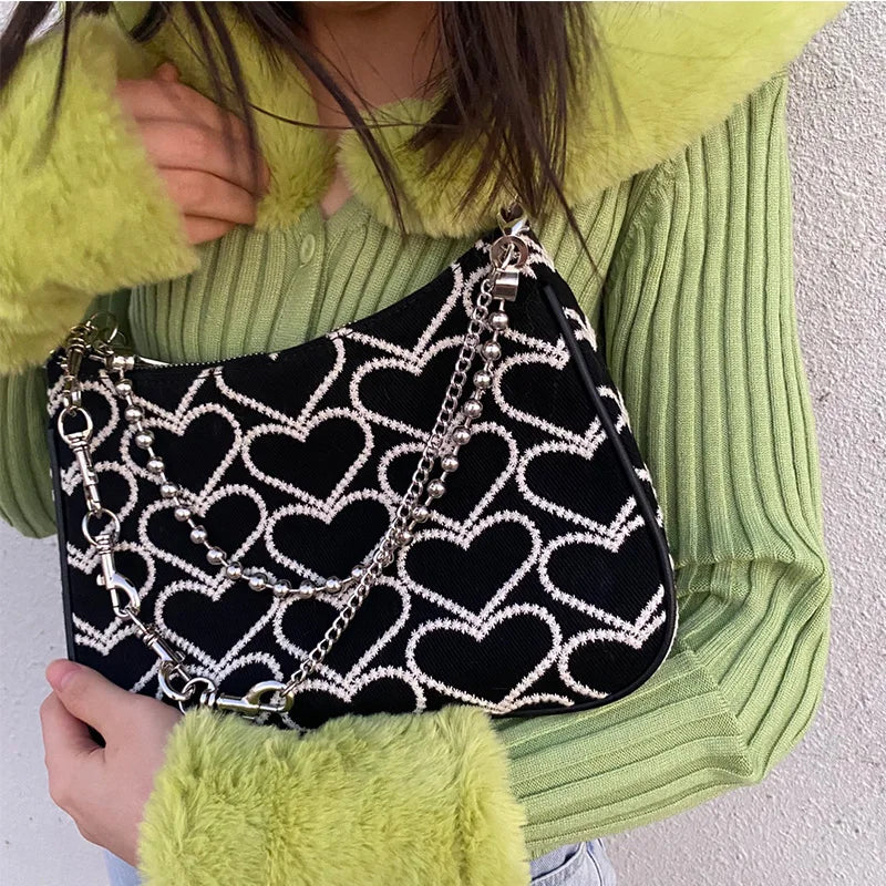 Vintage Style Embroidery Women Crossbody Bag Chain Small Shoulder Bag