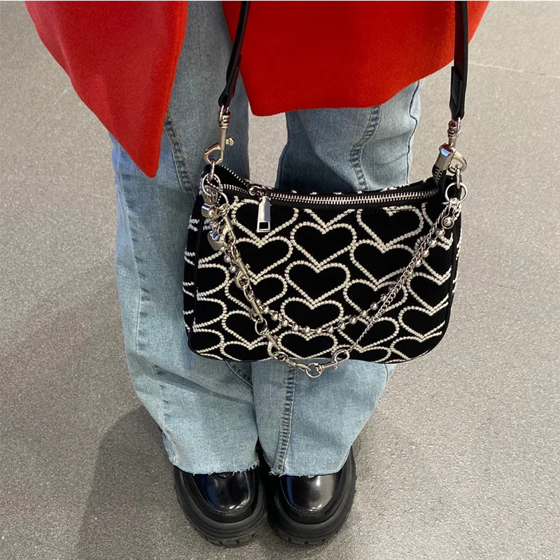 Vintage Style Embroidery Women Crossbody Bag Chain Small Shoulder Bag