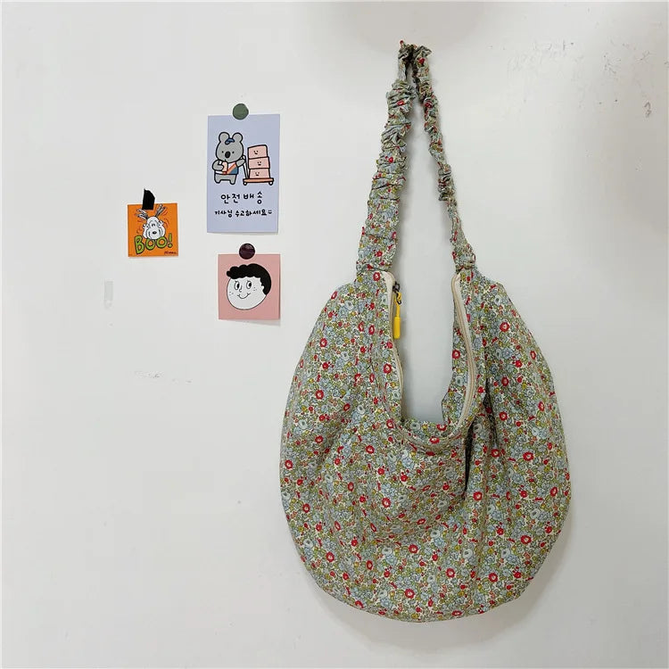 Sweet Floral Canvas Shoulder Bag Women Large Capacity Tote Vintage Purses
