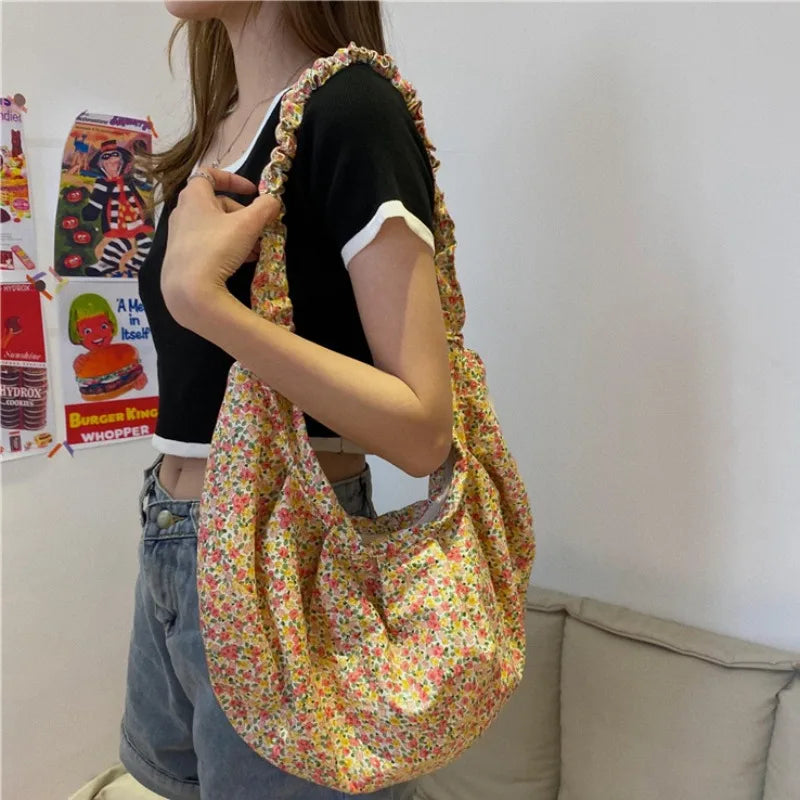 Sweet Floral Canvas Shoulder Bag Women Large Capacity Tote Vintage Purses