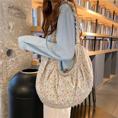 Sweet Floral Canvas Shoulder Bag Women Large Capacity Tote Vintage Purses