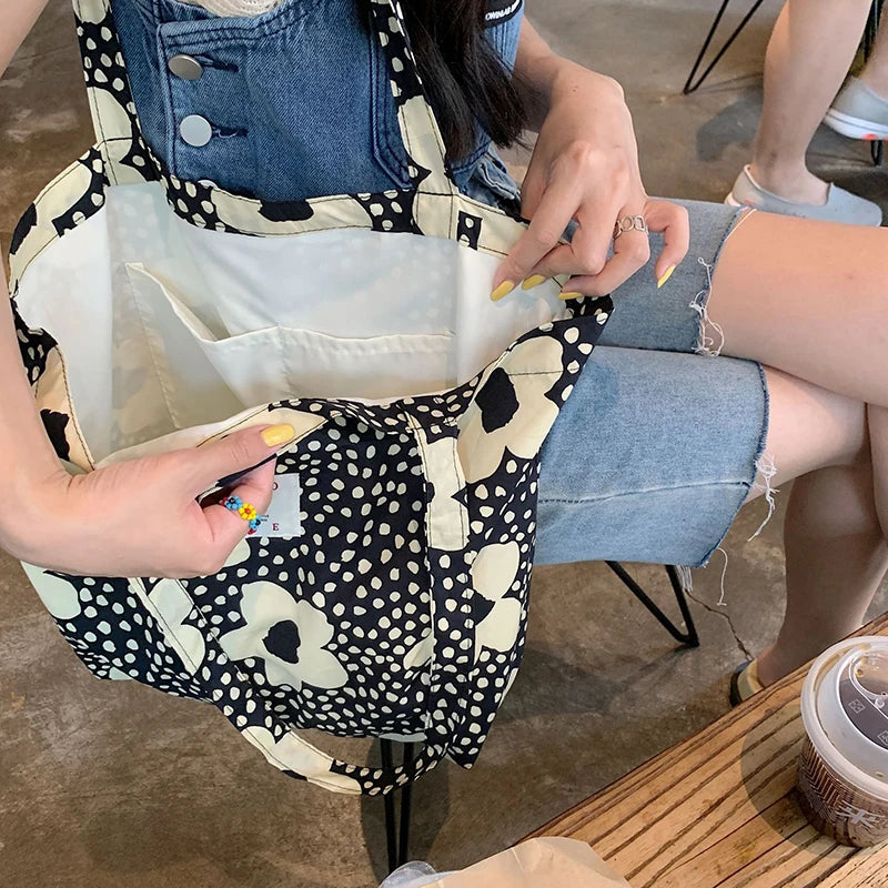 Purple Flower Canvas Shopper Handbag for Women Girls