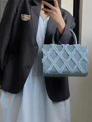 Sweet Girls Pink Small Tote Bags Solid Women's Diamond Lattice Shoulder Bag
