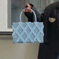 Sweet Girls Pink Small Tote Bags Solid Women's Diamond Lattice Shoulder Bag
