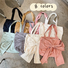 Girly Bowknot Canvas Shoulder Bag Vintage Ladies Casual Tote Handbags