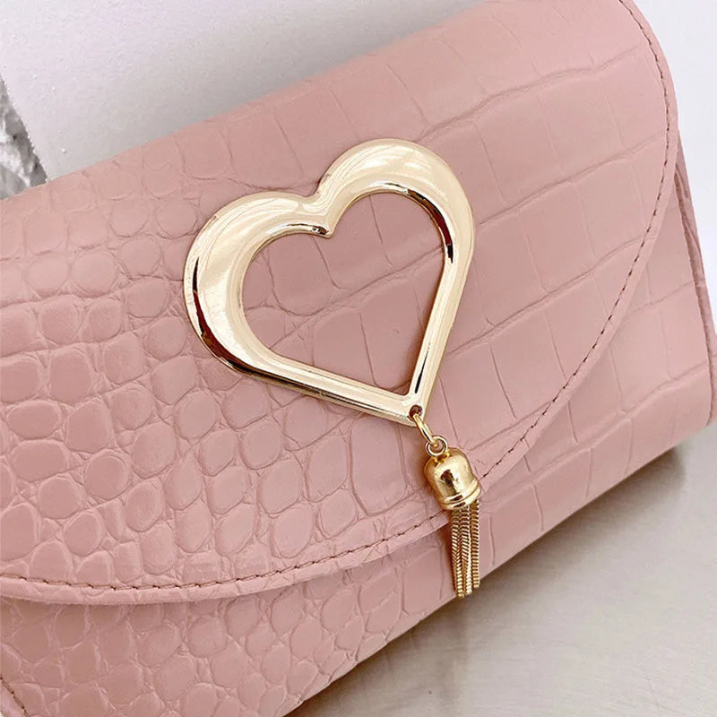 Sweet Heart Decoration Handbags PU Leather Shoulder Bags Tassel Crossbody Bags