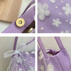 Sweet Lace Flowers Shoulder Bags Women Mori Girls PU Leather School Multi-functi