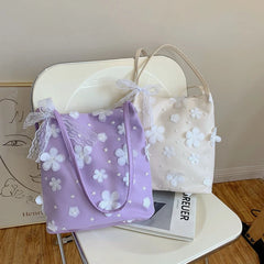 Sweet Lace Flowers Shoulder Bags Women Mori Girls PU Leather School Multi-functi