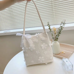 Sweet Lace Flowers Shoulder Bags Women Mori Girls PU Leather School Multi-functi
