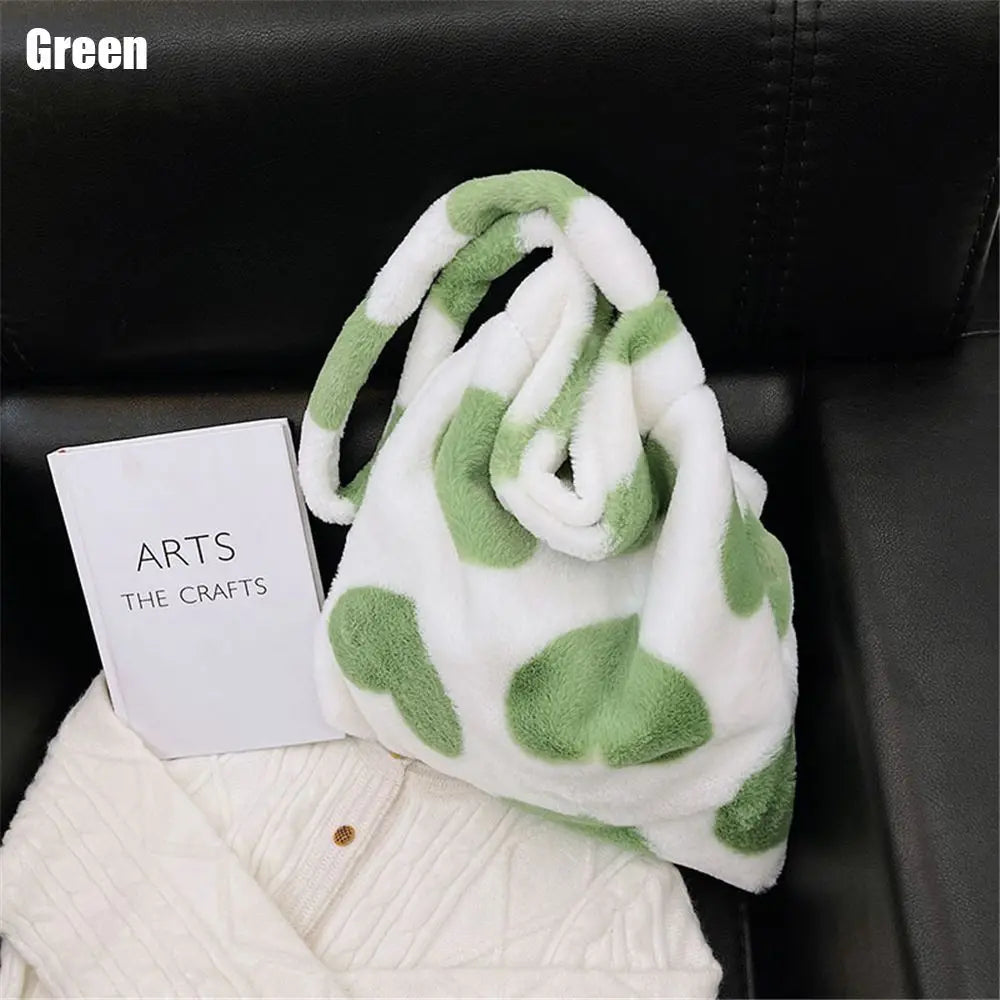 Heart Pattern Plush Shoulder Bag Crossbody Tote Furry Handbag