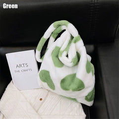 Heart Pattern Plush Shoulder Bag Crossbody Tote Furry Handbag