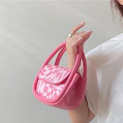 Sweet Pink Plaid Girly Tote Purse Handbags PU Leather Top Handle Crossbody Bag