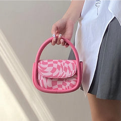 Sweet Pink Plaid Girly Tote Purse Handbags PU Leather Top Handle Crossbody Bag