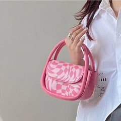 Sweet Pink Plaid Girly Tote Purse Handbags PU Leather Top Handle Crossbody Bag