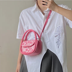 Sweet Pink Plaid Girly Tote Purse Handbags PU Leather Top Handle Crossbody Bag
