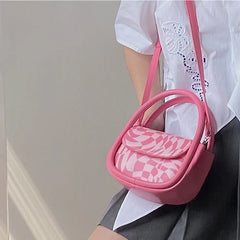 Sweet Pink Plaid Girly Tote Purse Handbags PU Leather Top Handle Crossbody Bag