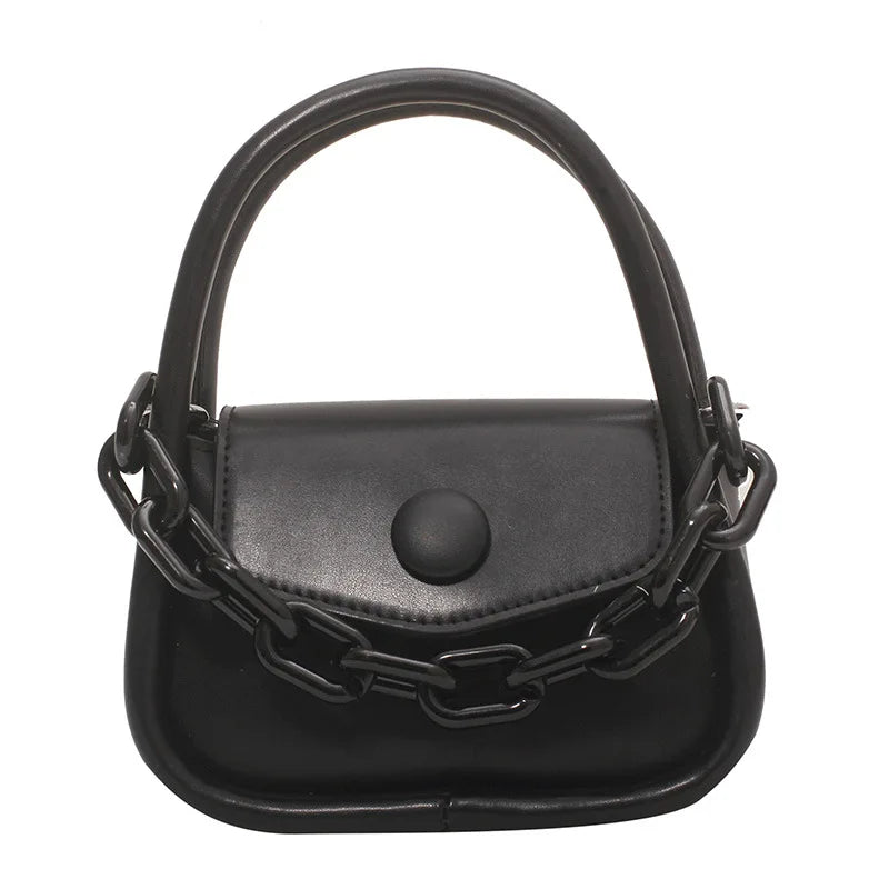 Girl's Shoulder Bag with Contrast Stitching Acrylic Thick Chain Crossbody Bag